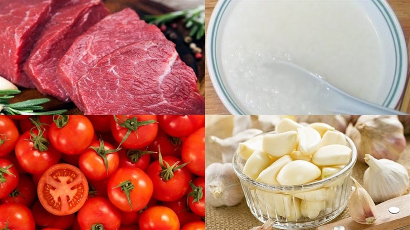 Nguyên liệu món ăn cháo thịt bò cà chua cho bé ăn dặm