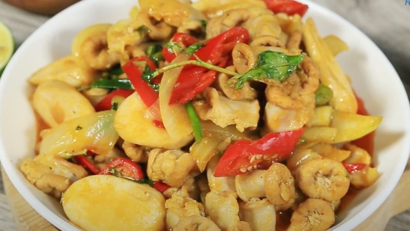 Lòng heo xào nấm