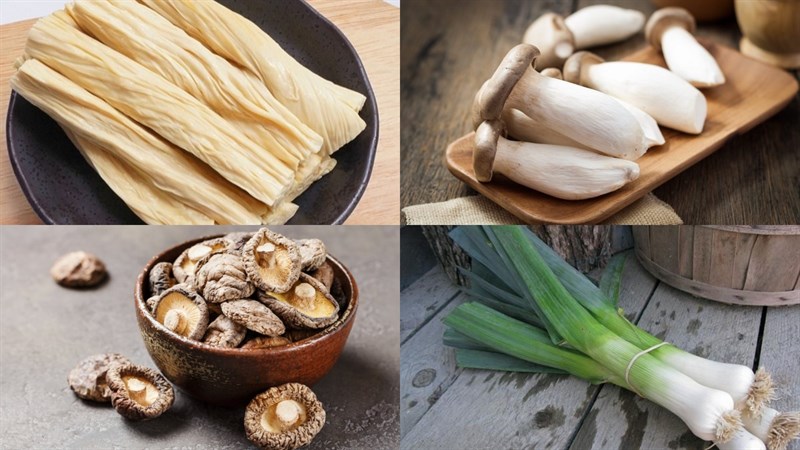 Nguyên liệu món ăn tàu hũ ky xào dứa, tàu hũ ky xào nấm, tàu hũ ky xào ớt chuông