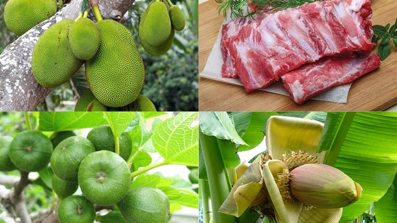 Nguyên liệu món ăn canh mít non với nghệ, canh mít non tôm lá lốt và canh mít non sườn