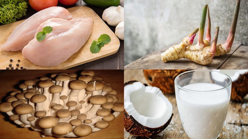 Nguyên liệu món ăn súp gà cốt dừa kiểu thái - tom kha gai