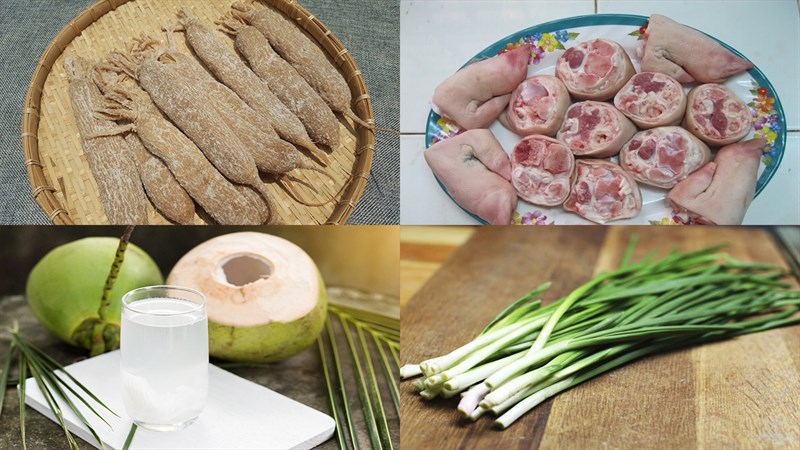Nguyên liệu món ăn 2 cách nấu giò heo hầm củ cải muối và bắp chuối