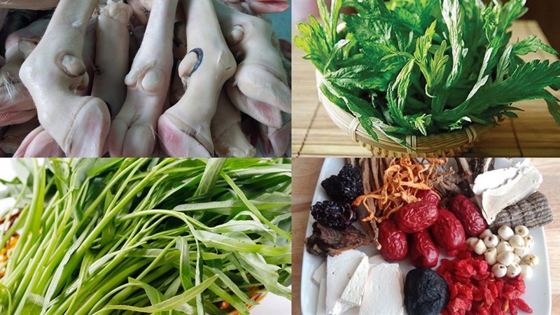 Nguyên liệu món ăn chân dê hầm thuốc bắc và ngải cứu