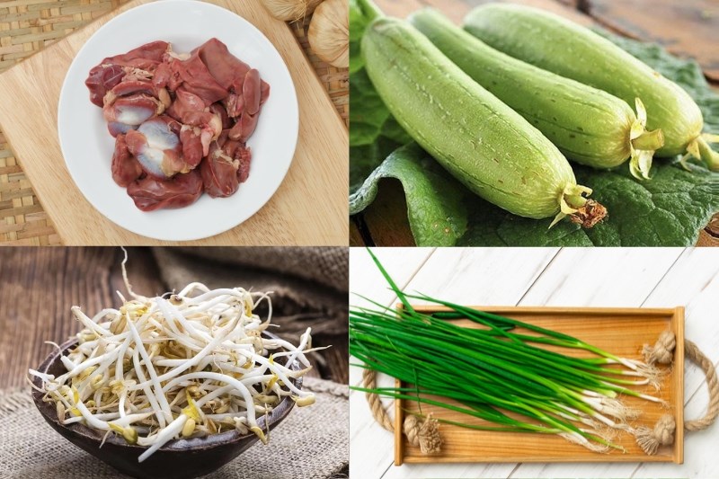 Nguyên liệu món ăn lòng gà xào mướp