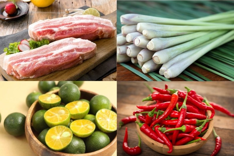Nguyên liệu món ăn thịt ba rọi chiên giòn lắc sả tắc