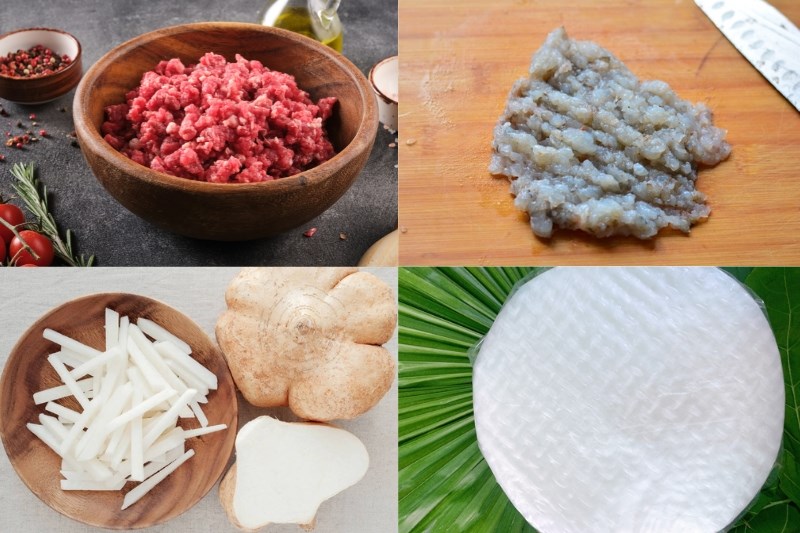 Nguyên liệu món ăn chả giò tôm thịt