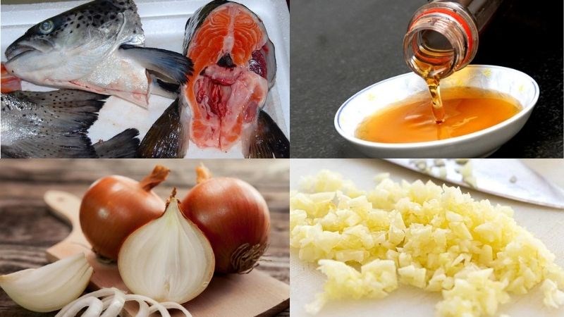 Nguyên liệu món ăn đầu cá hồi chiên nước mắm
