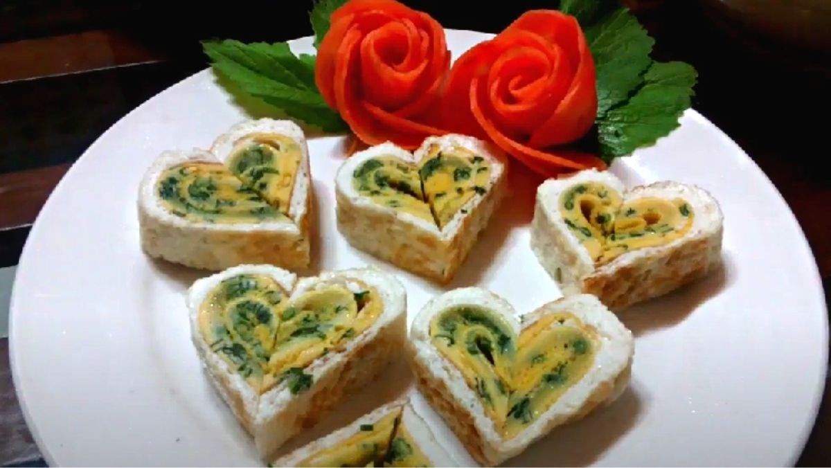 Trứng cuộn hành lá hình trái tim