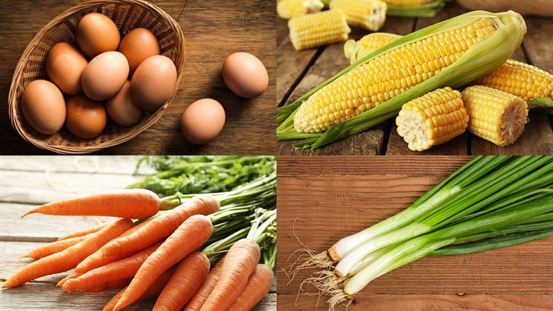 Nguyên liệu món ăn trứng chiên bắp (ngô) và xúc xích