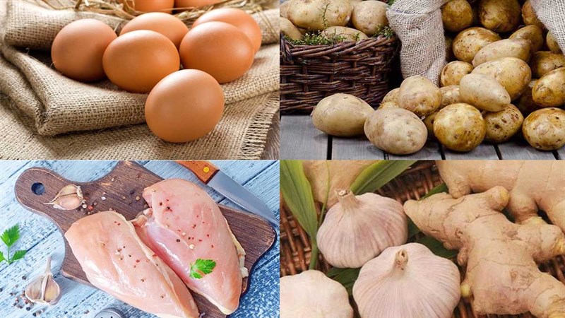 Nguyên liệu món ăn chả gà nấm hương và khoai tây