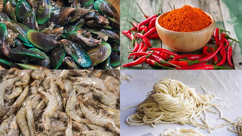 Nguyên liệu món ăn mì hải sản cay champong hàn quốc