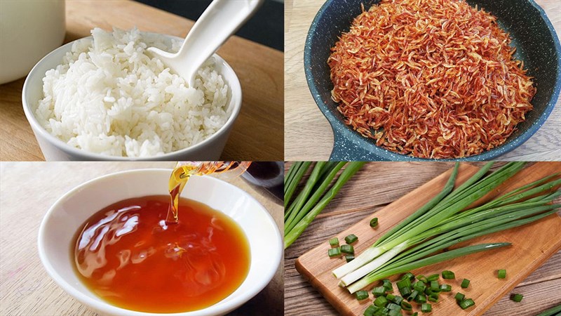 Nguyên liệu món ăn cơm cháy chiên nước mắm ăn kèm ruốc tép