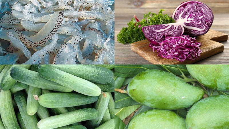 Nguyên liệu món ăn nộm sứa xoài xanh