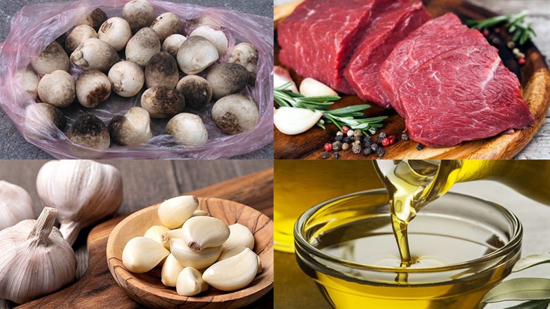 Nguyên liệu món ăn nấm rơm xào thịt bò