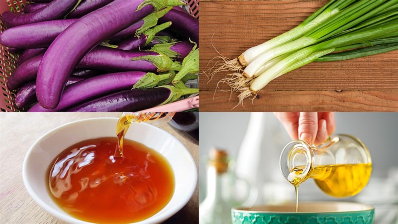 Nguyên liệu món ăn cà tím hấp mỡ hành