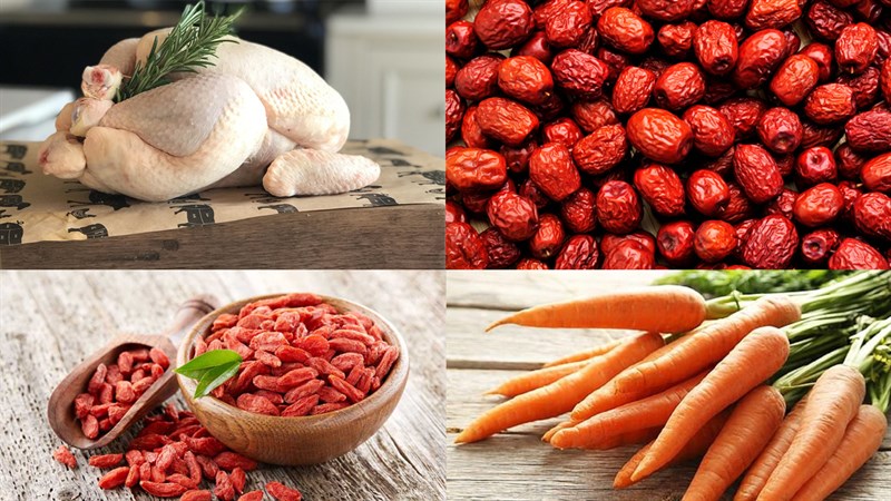 Nguyên liệu món ăn canh gà hầm ngũ quả
