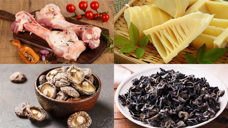Nguyên liệu món ăn 3 cách làm bún măng sườn, mọc và bò