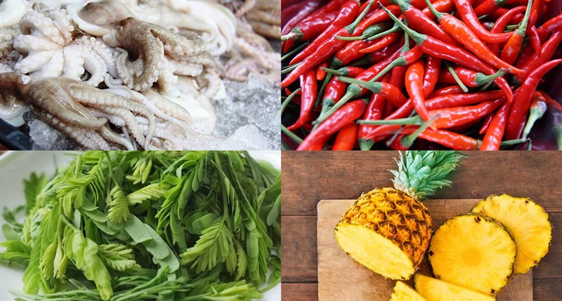 Nguyên liệu món ăn bạch tuộc nhúng lá me