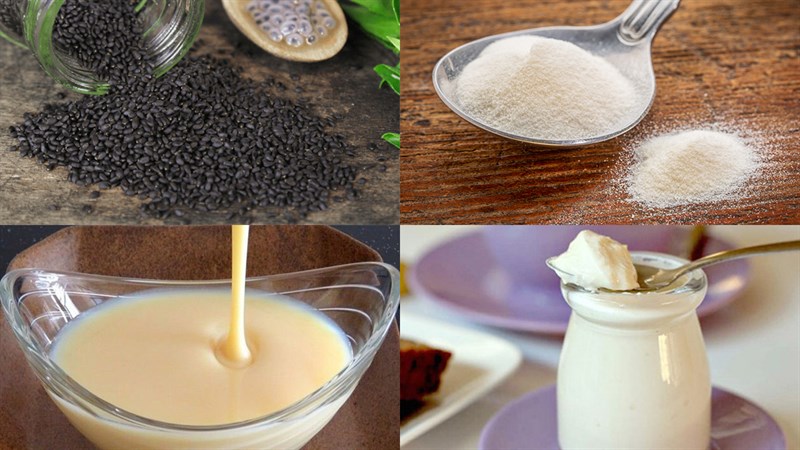 Nguyên liệu món ăn thạch sữa chua truyền thống, thạch sữa chua matcha, thạch sữa chua hạt é