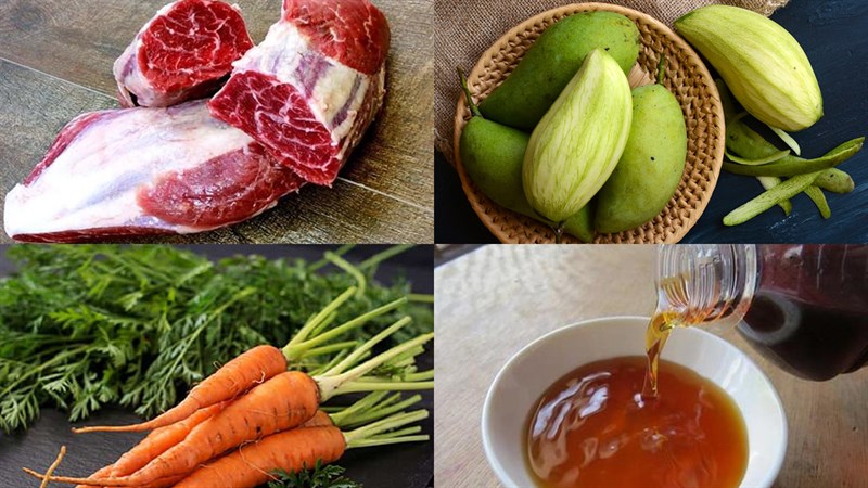 Nguyên liệu món ăn gỏi bắp bò xoài xanh