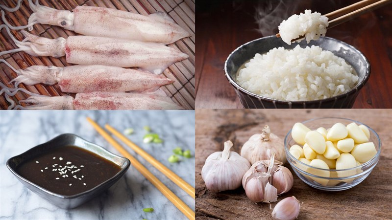 Nguyên liệu món ăn mực nướng nhồi cơm sốt teriyaki