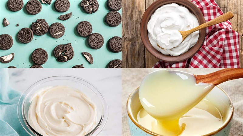 Nguyên liệu món ăn bánh cheesecake oreo không cần lò nướng