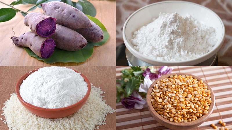 Nguyên liệu món ăn bánh khoai lang tím nhân đậu xanh