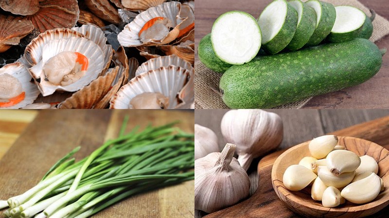 Nguyên liệu món ăn canh cồi sò điệp nấu bí đao
