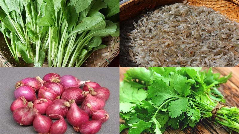 Nguyên liệu món ăn canh cải ngọt nấu tép đồng