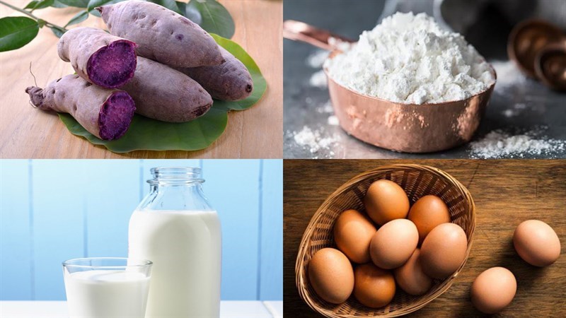 Nguyên liệu món ăn bánh khoai lang tím cuộn