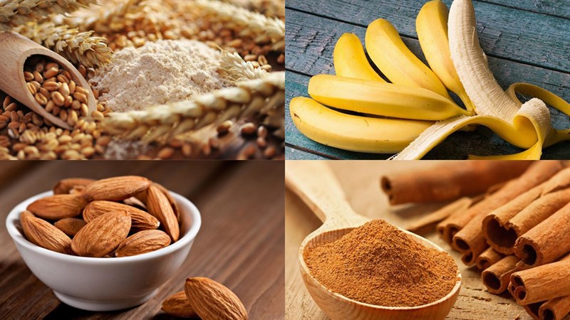 Nguyên liệu món ăn bánh chuối nướng hạnh nhân bằng nồi chiên không dầu