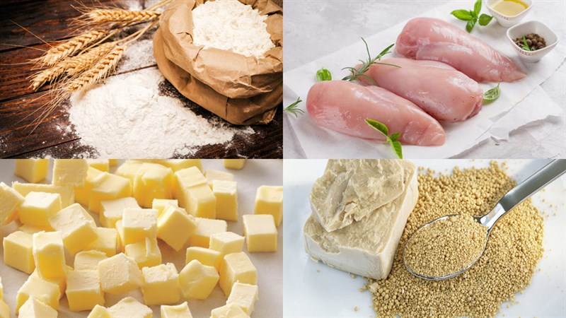 Nguyên liệu món ăn bánh mì nhân thịt gà