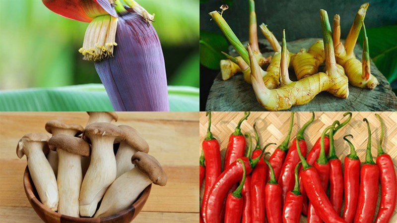Nguyên liệu món ăn hoa chuối kho tiêu, cà và riềng
