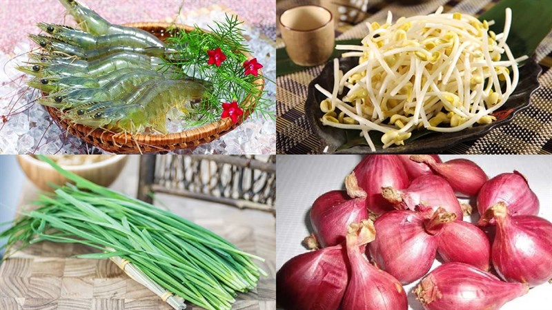 Nguyên liệu món ăn tôm xào giá hẹ