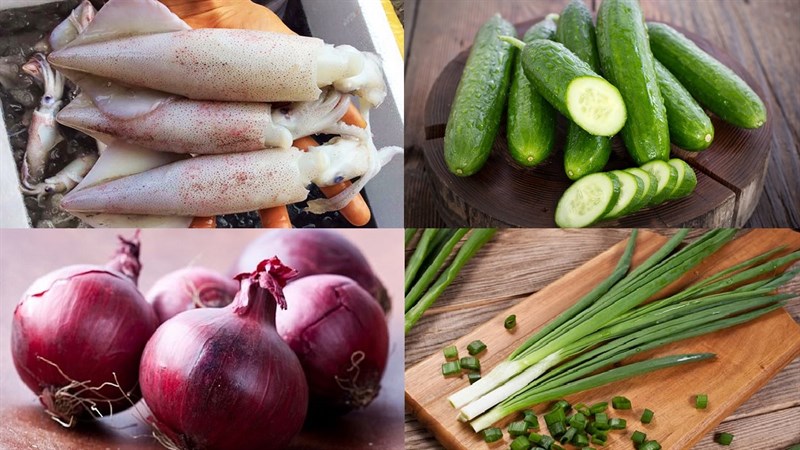 Nguyên liệu món ăn mực xào dưa leo, mực xào khóm dưa leo