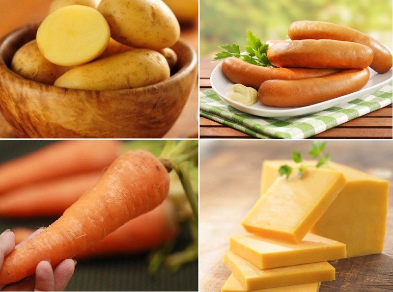 Nguyên liệu món ăn xúc xích rau củ đút lò