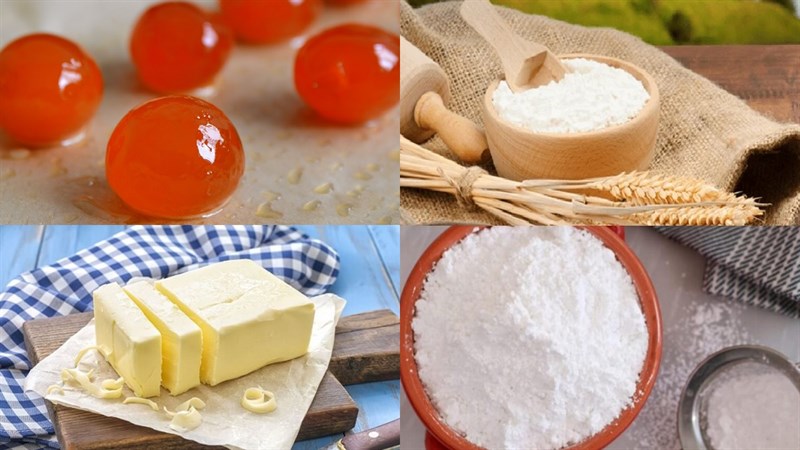 Nguyên liệu món ăn bánh quy trứng muối và bánh quy trứng muối kem trứng