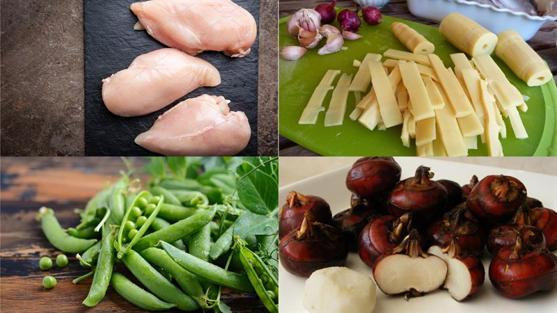Nguyên liệu món ăn đậu tuyết xào tôm, đậu tuyết xào thịt gà