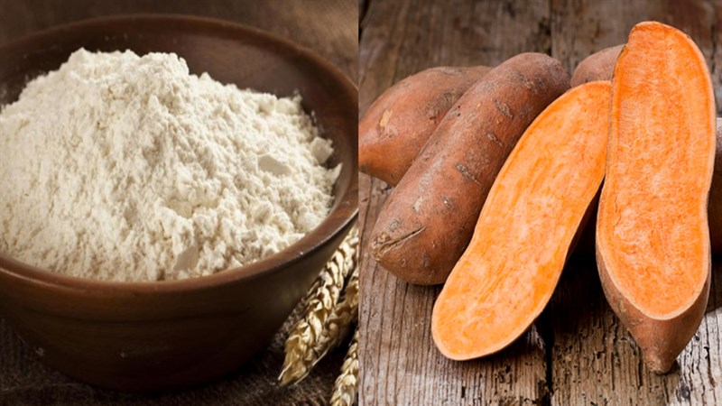 Nguyên liệu món ăn bánh khoai lang yến mạch bằng nồi chiên không dầu