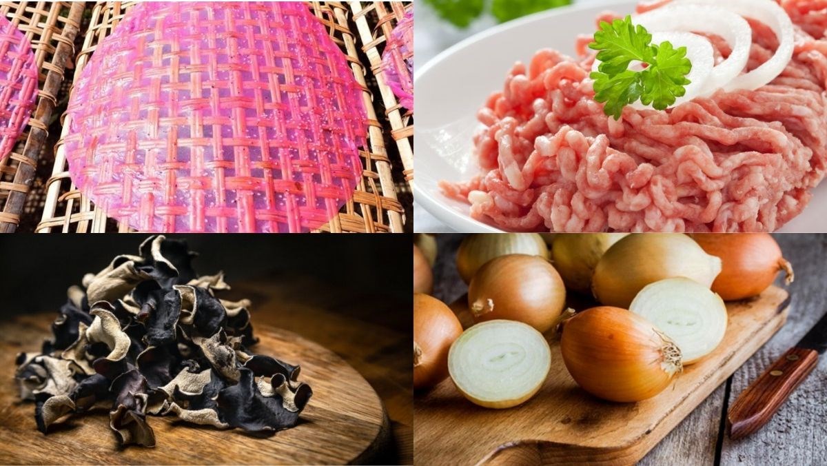 Nguyên liệu món ăn bánh cuốn nhân thịt bằng bánh tráng