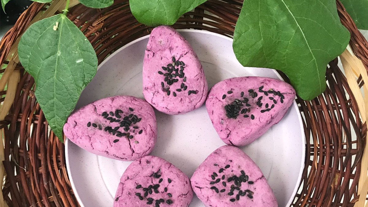 Bánh khoai lang tím bọc phô mai nướng (ít calo)