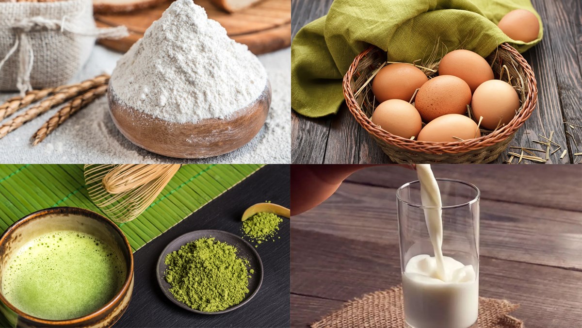 Nguyên liệu món ăn bánh rán doremon nhân trà xanh, bánh rán doremon nhân trà xanh đậu đỏ