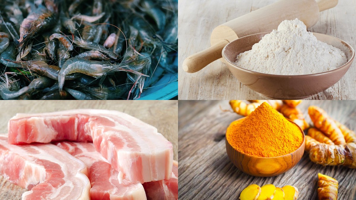 Nguyên liệu món ăn 2 cách làm bánh xèo tôm thịt