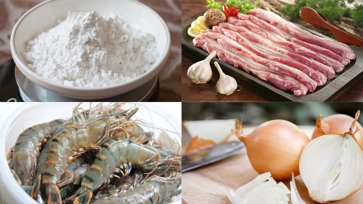 Nguyên liệu món ăn 2 cách làm bánh xèo tôm thịt
