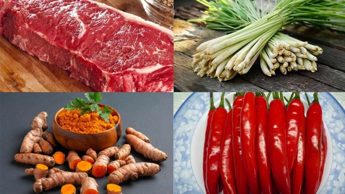 Nguyên liệu món ăn bò kho sả nghệ