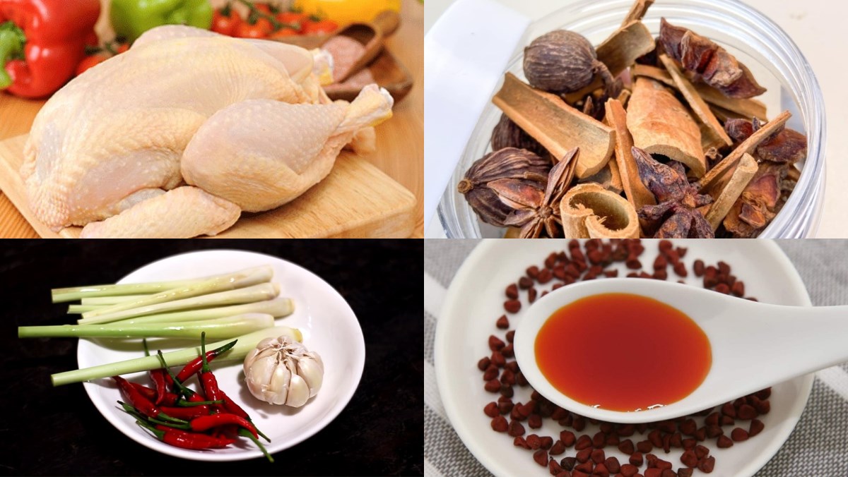 Nguyên liệu món ăn bún gà sa tế và bún măng gà