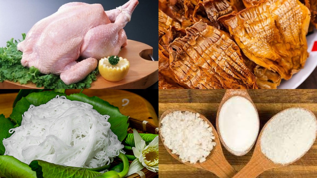 Nguyên liệu món ăn bún gà sa tế và bún măng gà