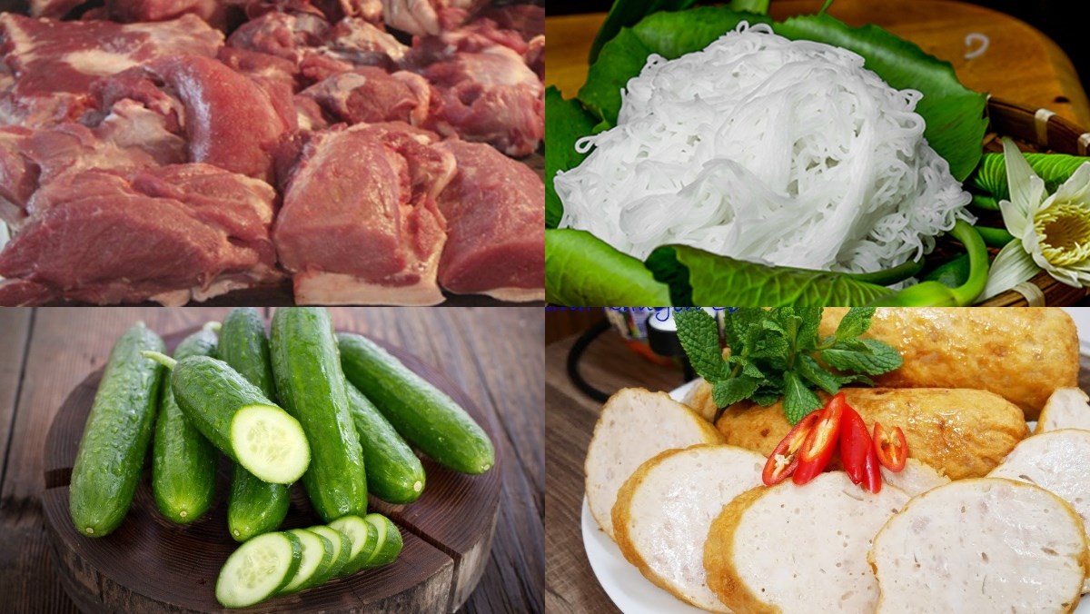 Nguyên liệu món ăn bún trộn thịt lợn