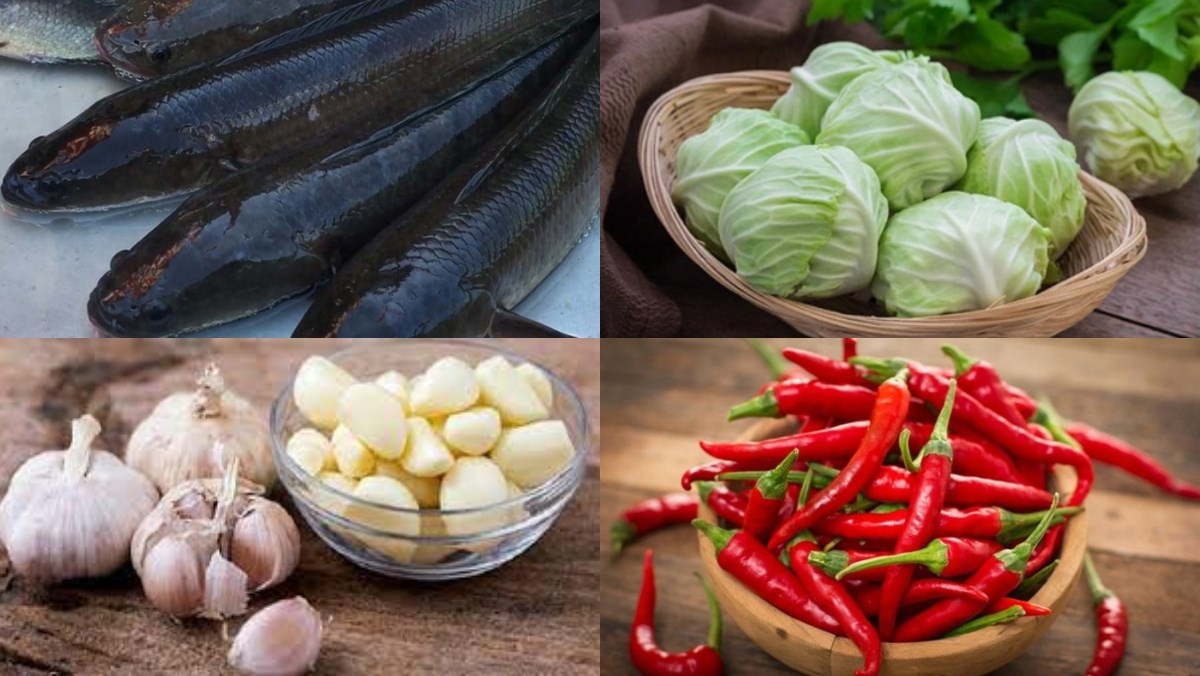 Nguyên liệu món ăn cá lóc hấp bắp cải