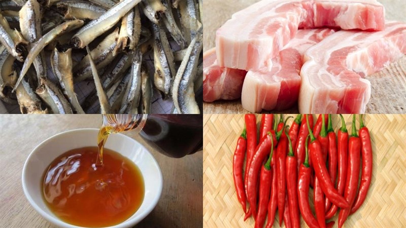 Nguyên liệu món ăn cá cơm khô rim thịt